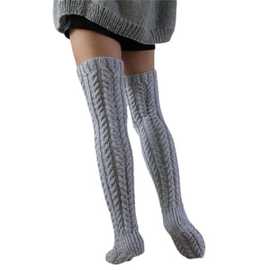 Winter Cable Knit Thigh High Socks Fashion Over the Knee Leg Warmers Solid Color Boot Stockings
