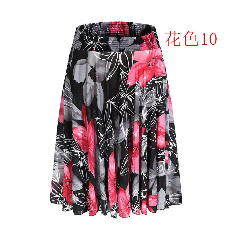 High Waist Printed  Floral Skirt Square Dance Ice Silk