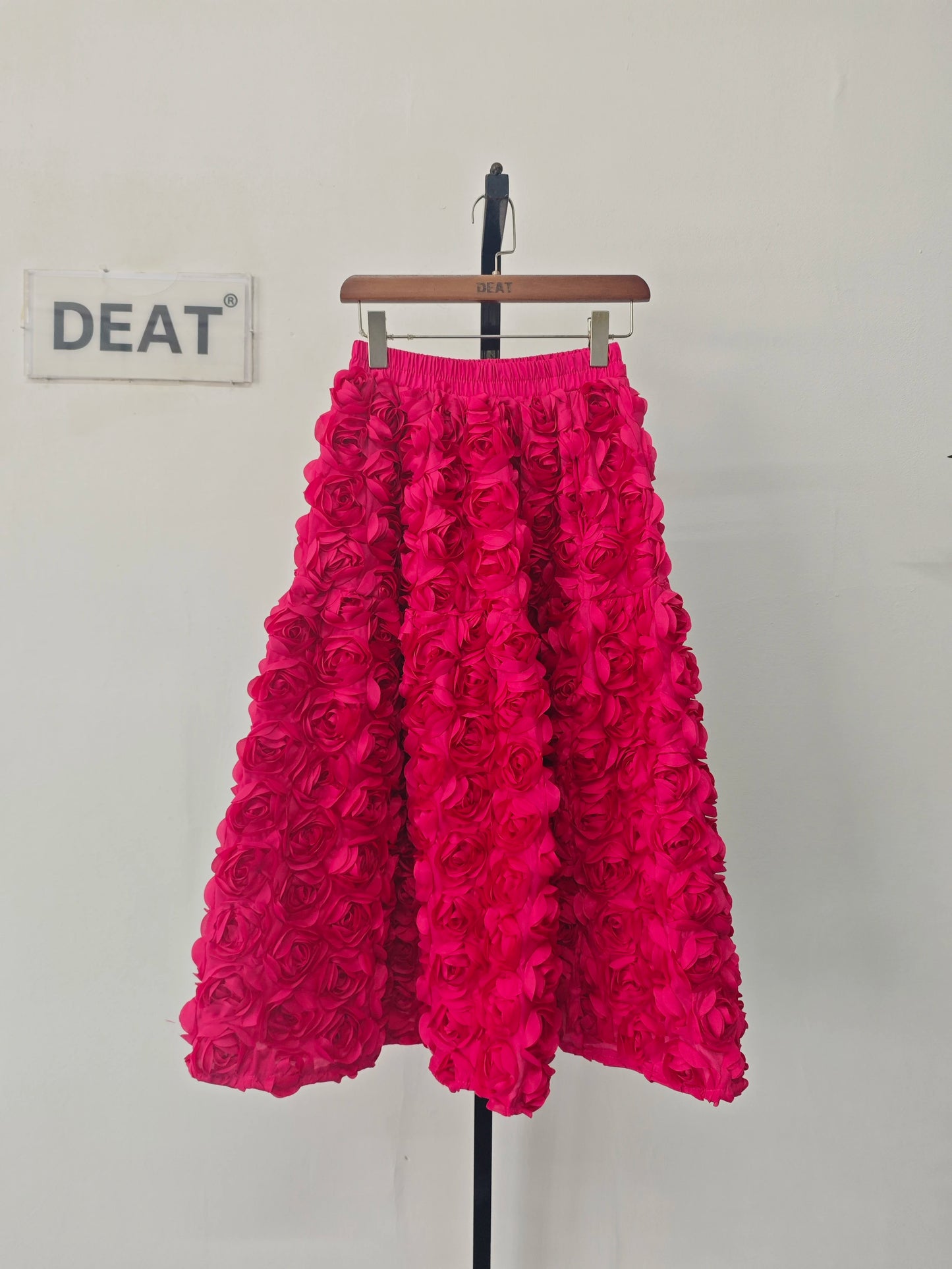 A-line 3d Rose Flowers Design Pleated  Long Skirt