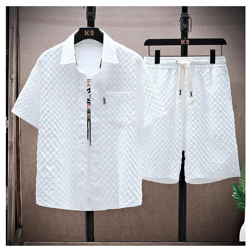 Casual Thin Sports Two-piece Set Summer Ice Silk Suit Men's Trendy Short Sleeve T-shirt Shorts One Set