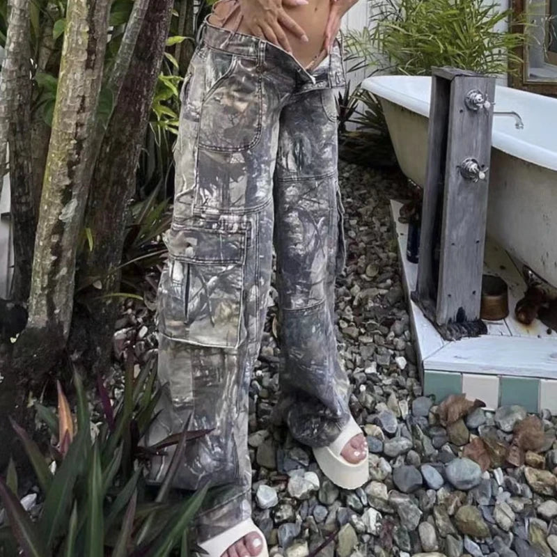 Retro Cargo pants Camo Pattern Print Streetwear Women's Street Hip Hop Unisex Casual Camo Loose Pants