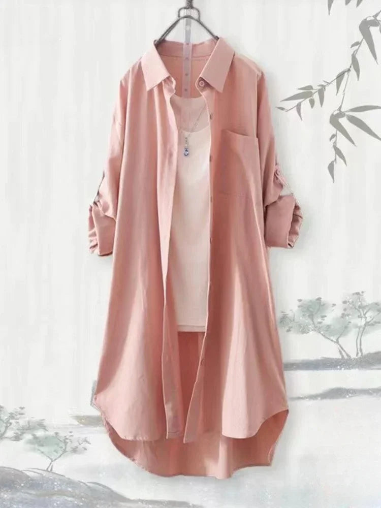 Plus Size Loose Breathable Blouses Casual Shirts Women Simple Solid Female Long Sleeved Shirts
