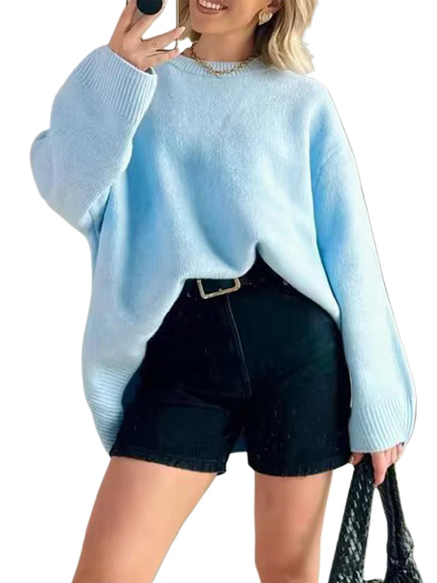Women s Cozy Knit Pullover Sweater with Long Sleeves and O Neckline in Classic Solid Color for Casual Fall Winter Style