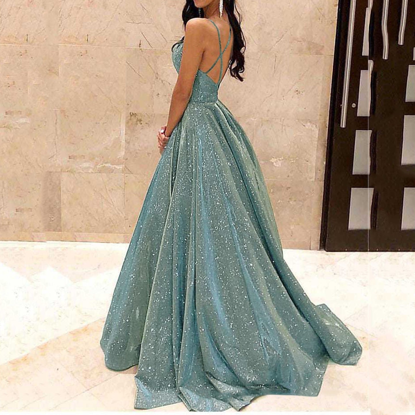 Women's Fashion Sling Dress Evening Dress Long Silk Dress for Women