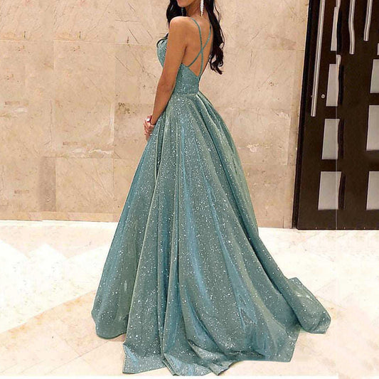 Women's Fashion Sling Dress Evening Dress Long Silk Dress for Women