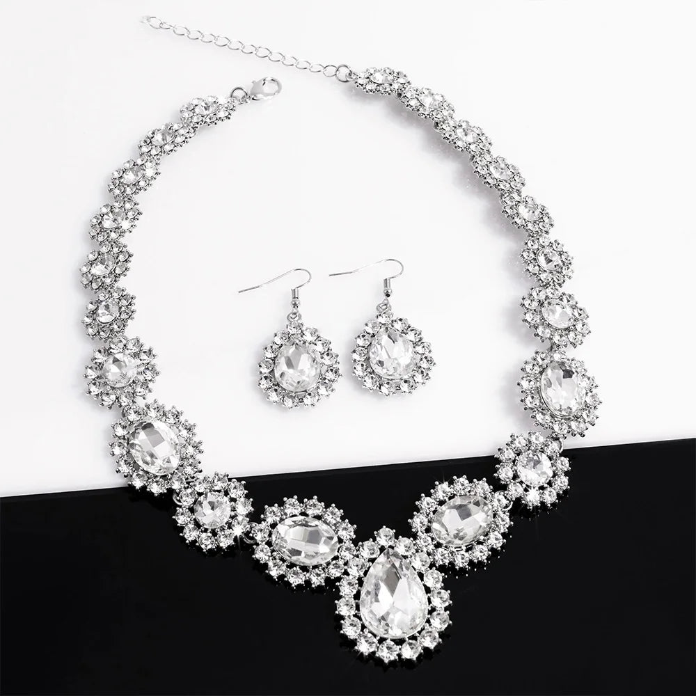 Luxury Round Crystal Exaggerated Necklace Earrings Set