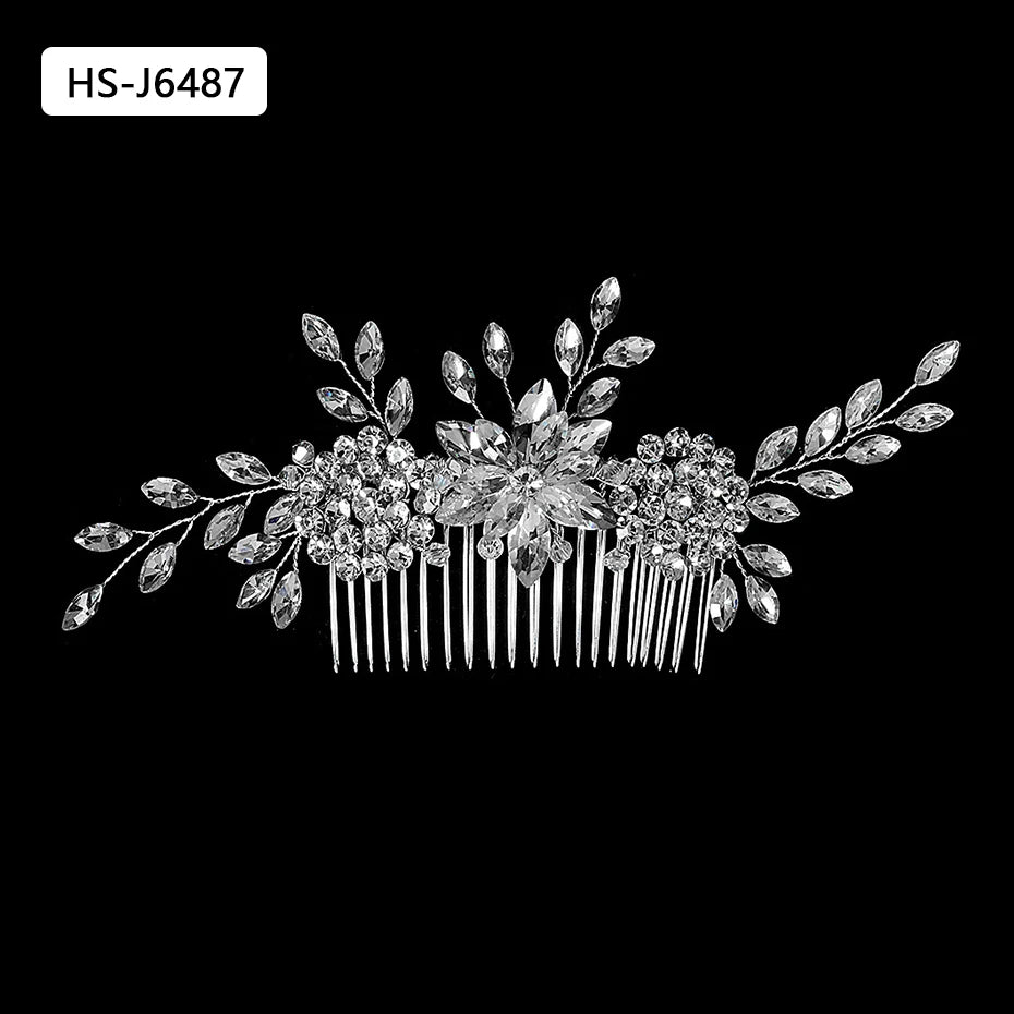 Silver Color Rhinestone Hair Comb Pearl Crystal Hair Accessories Ornament Prom Bridal Flower Headpiece Jewelry