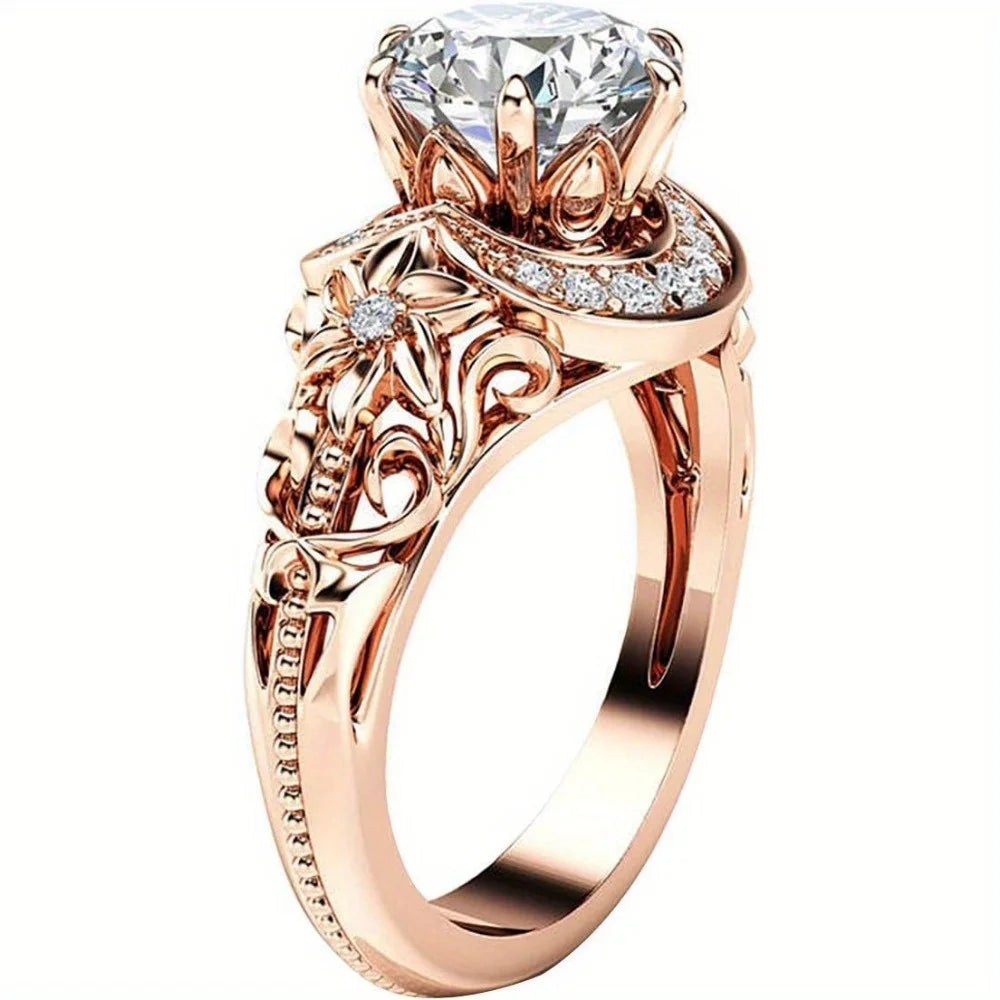Rings Sterling Silver White Stone Jewelry Rose Gold Plated Champagne Cubic Zirconia