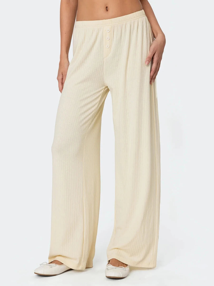 Women s Solid Color Elastic Waist Loose Lounge Pants Long Trousers for Casual Streetwear Fashionistas