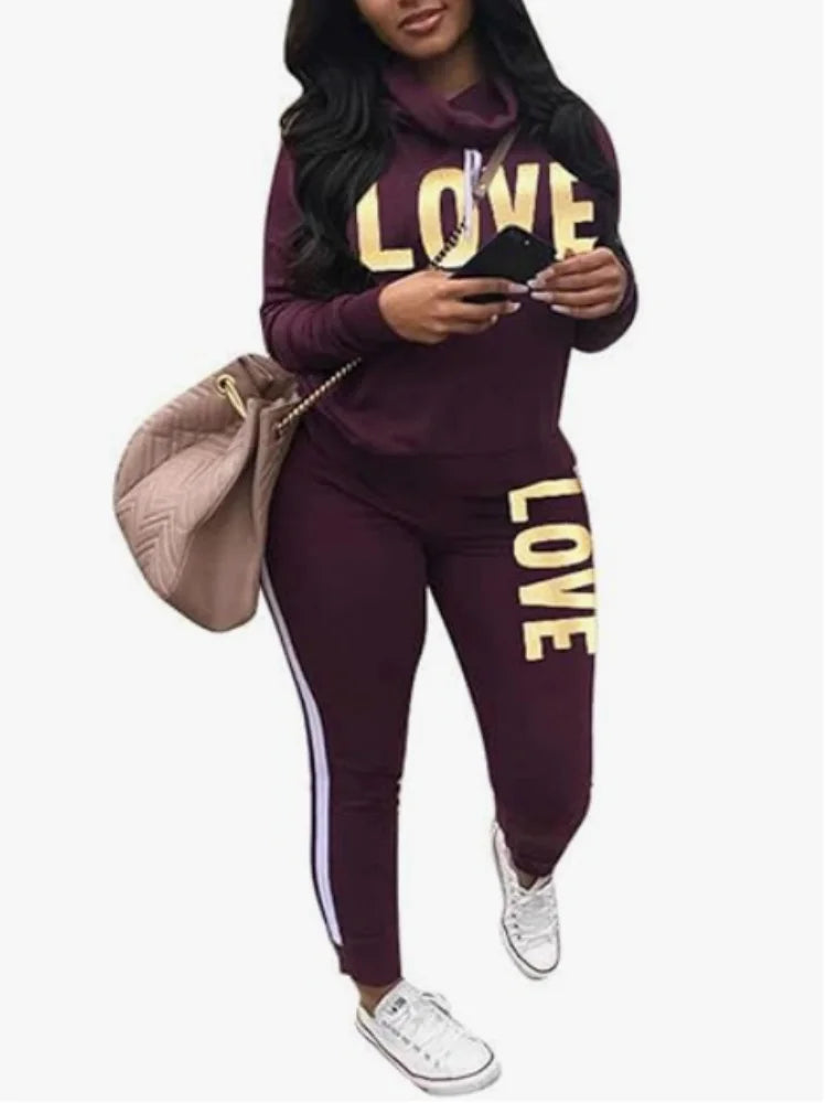 Women Two Piece  Round Neck Pullover Top with Long Pants Casual Outfit