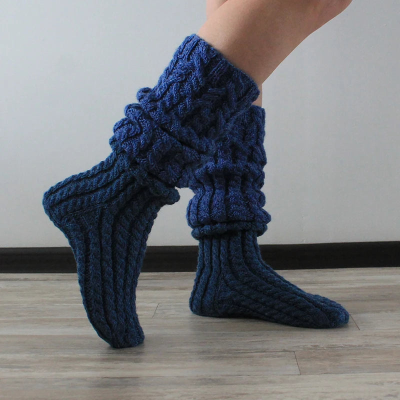 Winter Cable Knit Thigh High Socks Fashion Over the Knee Leg Warmers Solid Color Boot Stockings
