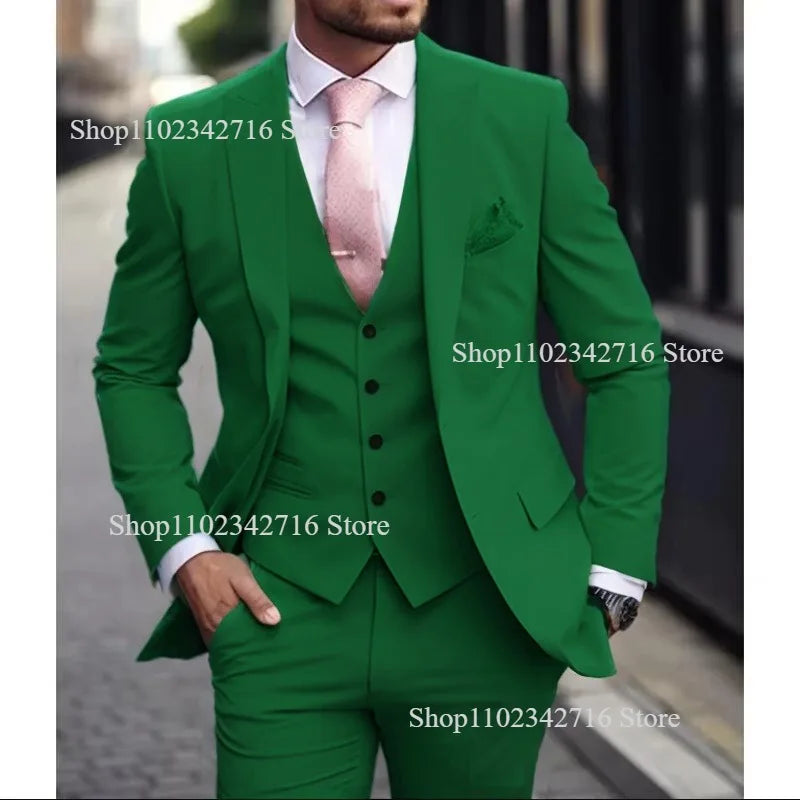 Luxury Men's Suits  Slim fit 3 Piece Jacket Pant With Vest Groom Wedding Tuxedo Formal Occasion