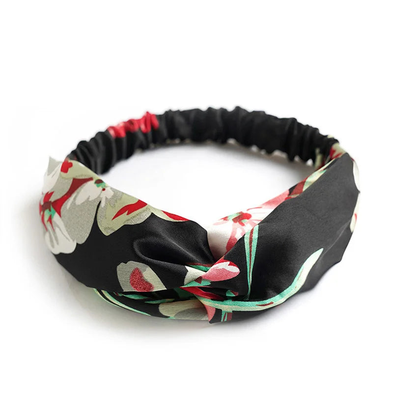 Boho Women Soft Solid Print Headbands Vintage Cross Knot Elastic Hairbands Turban Bandanas Hair Bands Hair Accessories