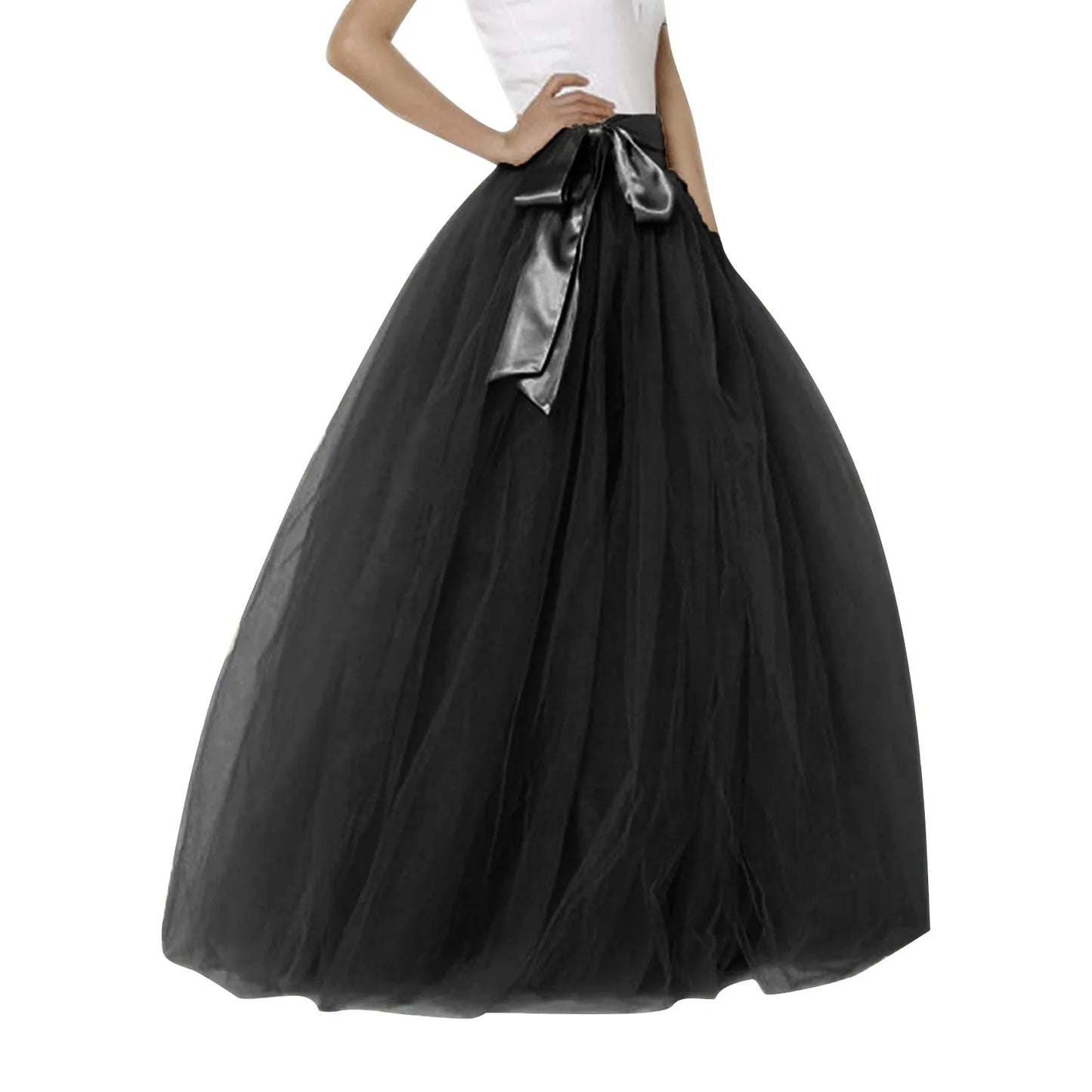 Women's Mesh Maxi Skirt Elastic High Waist Large Swing Long Skirt A Line Belt