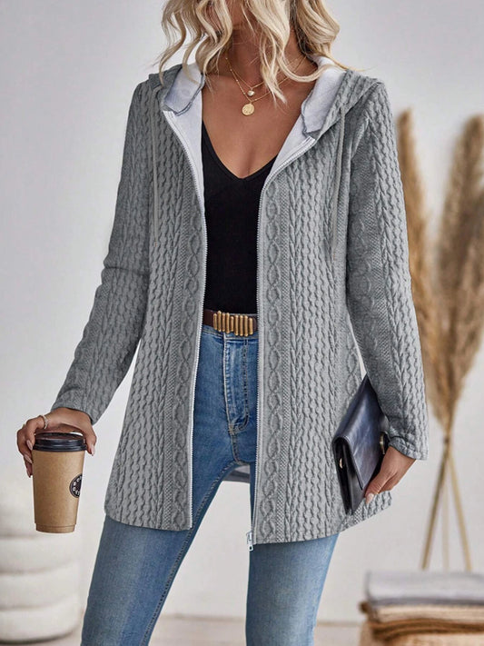 Elegant directional women's fashionable texture solid color zipper hooded sweatshirt