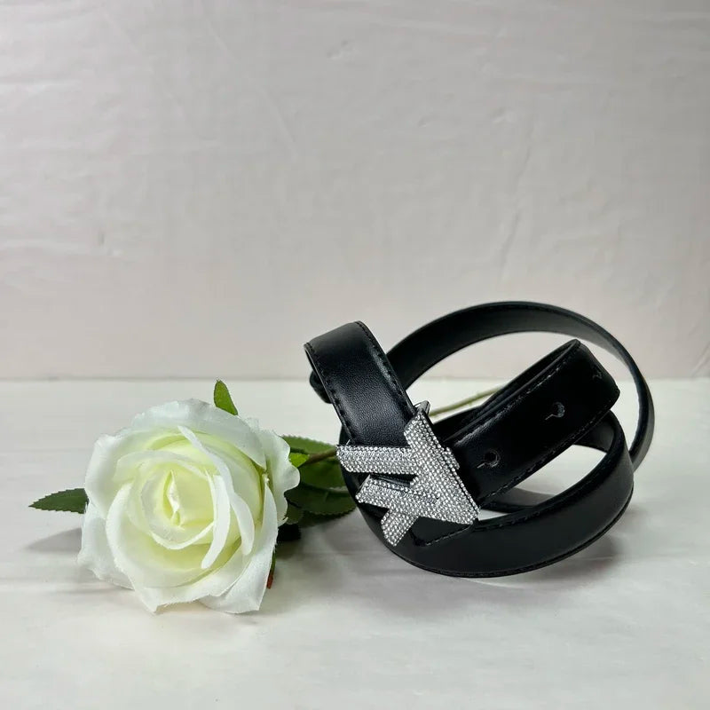 Women's high-end fashion letter belt versatile casual  rhinestone adjustable women's belt light luxury