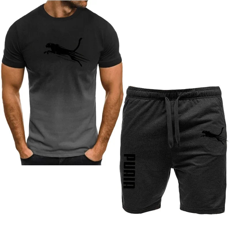 Men's sports set, casual T-shirt set and running shorts, breathable, 2 pieces