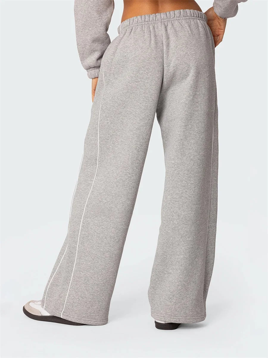 Casual Wide Leg Sweatpants Elastic Waist Loose Sports Trousers with Pockets