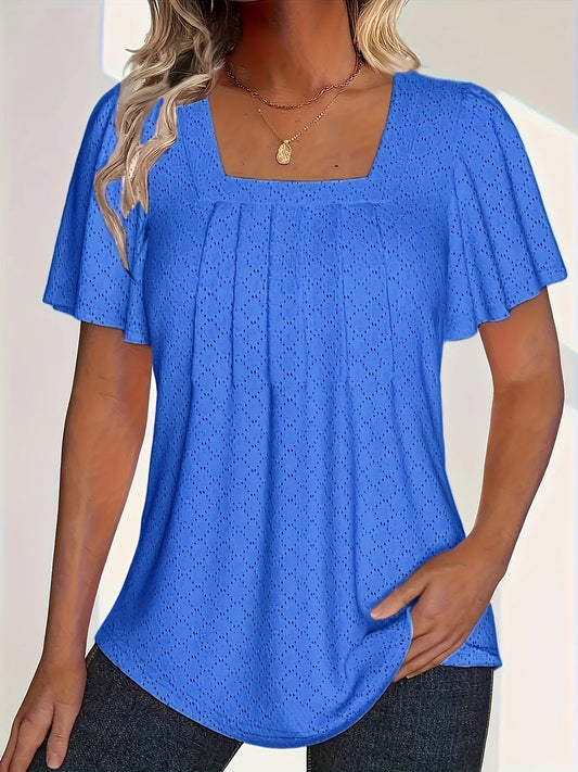 Plus size spring and summer fashionable and elegant hollow tops for women office wear loose ruffle sleeves versatile tops