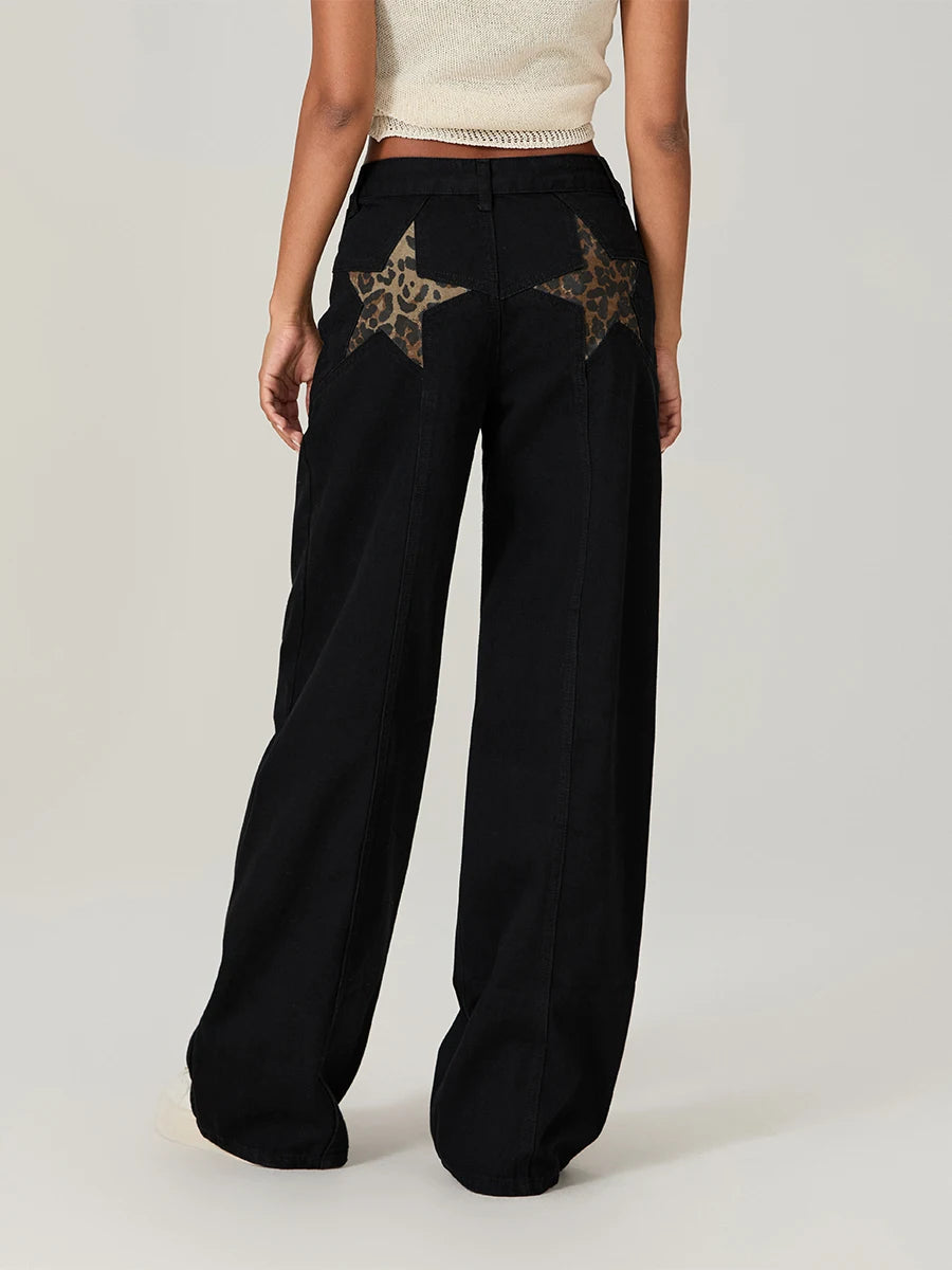 Women s Stylish Star Print Loose Denim Jeans for Spring and Fall - Casual Low Waist Trousers with a Fashionable Twist