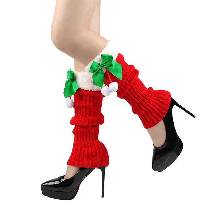 Winter Knit Leg Warmers with Faux Fur Trim and Button Detail Cozy Knee High Boot Socks Cable Knit Leggings