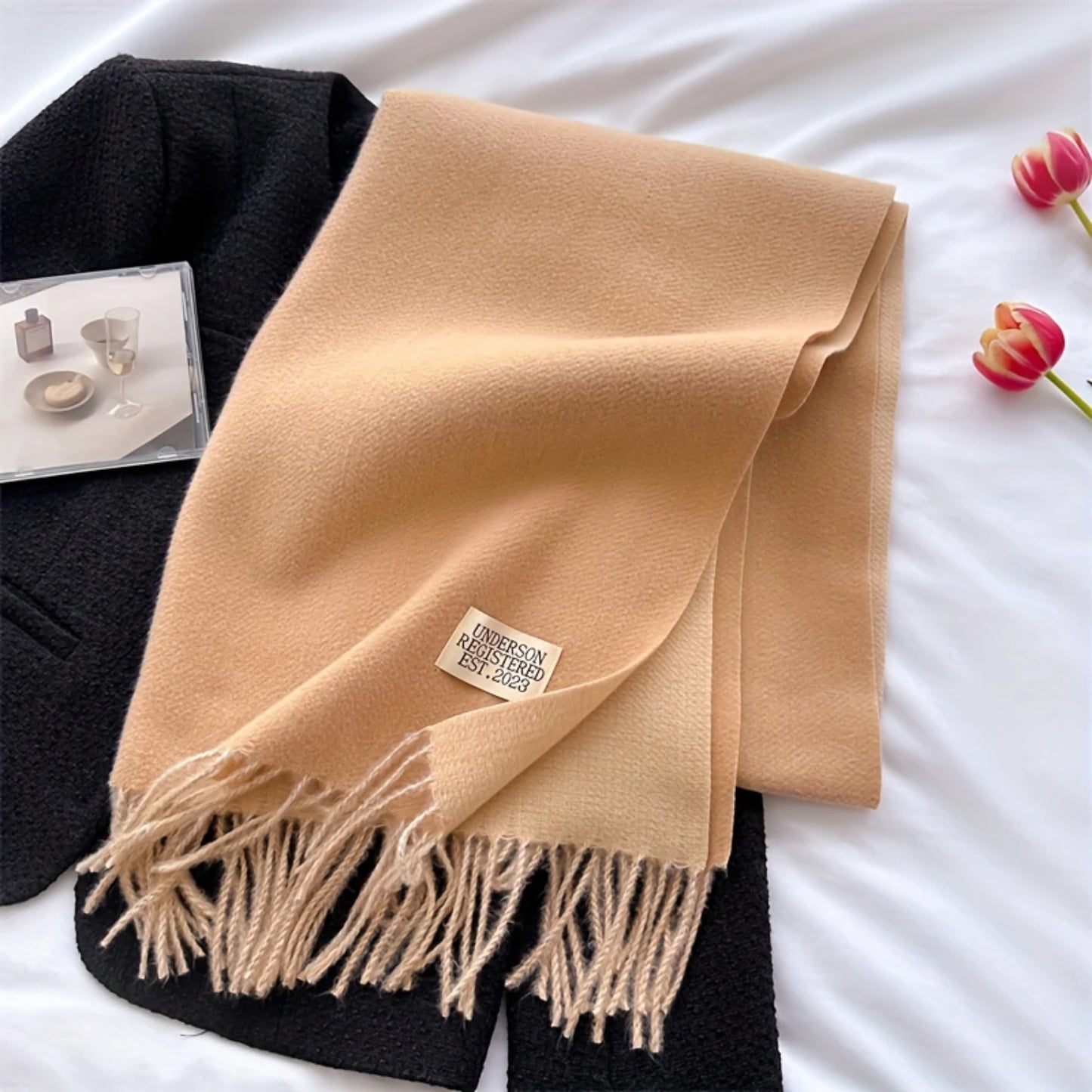 Luxurious Solid Color Tassel Scarf - Soft & Cozy Imitation Cashmere Shawl