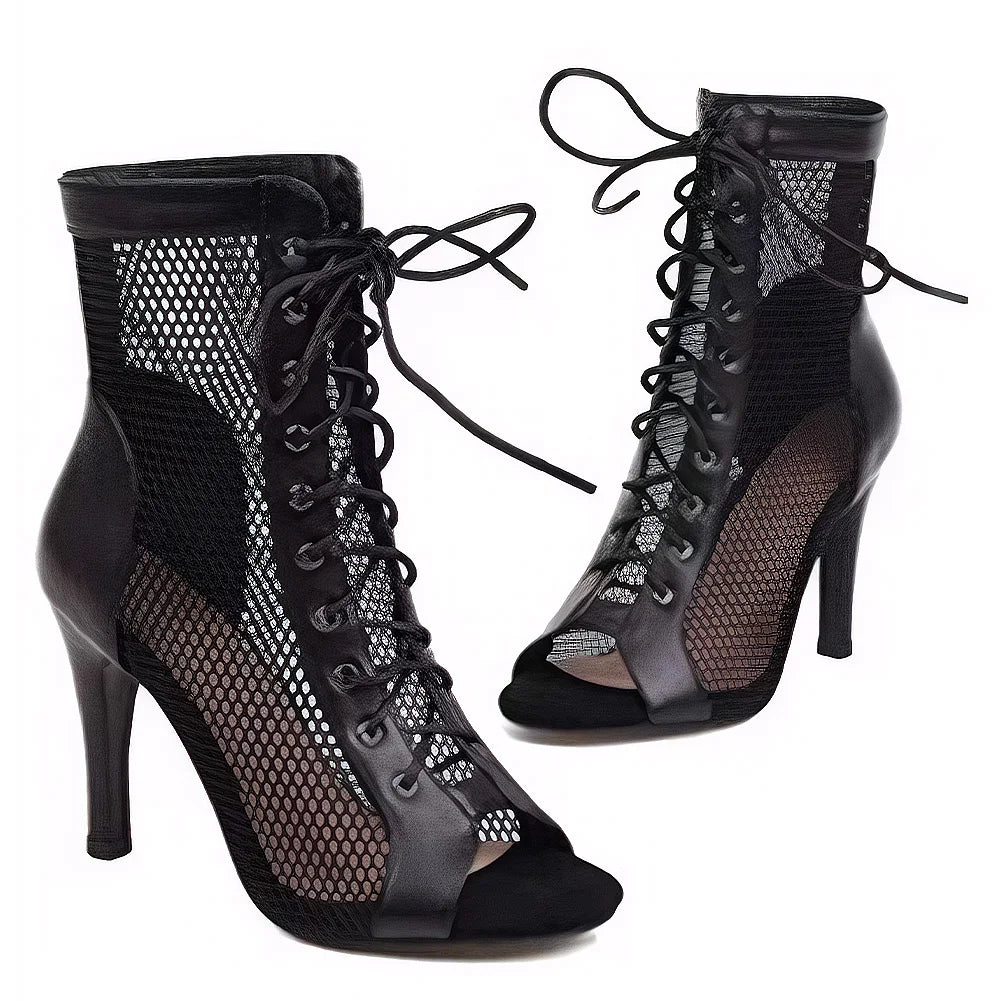 New Sexy High Heels Hollow Mesh Heels Summer Fashion Trend Comfort Peep Toe Boots Stilettos Jazz Dance Female Shoes Plus Size