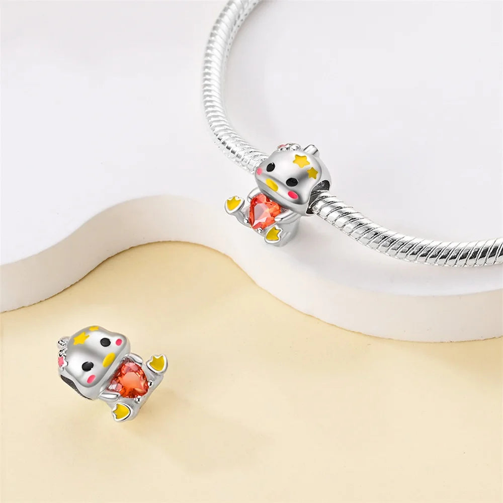 925 Sterling Silver Cartoon Cute Stars Duck Heart Shaped Beads Fit Pandora Original Bracelet