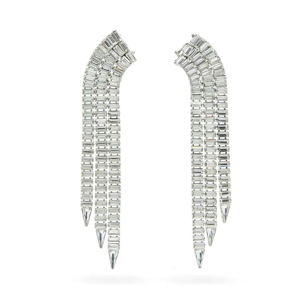 Exaggerated Crystal Tassel Ear Clip Earrings No Piercing Jewelry Rhinestone Clip Earrings