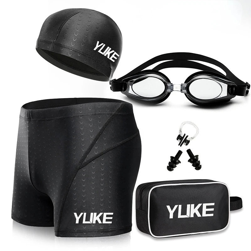 Men Myopia Swimming Shorts Waterproof Competition Swim Equipment Goggles Cap Case Trunks Briefs Swimwear