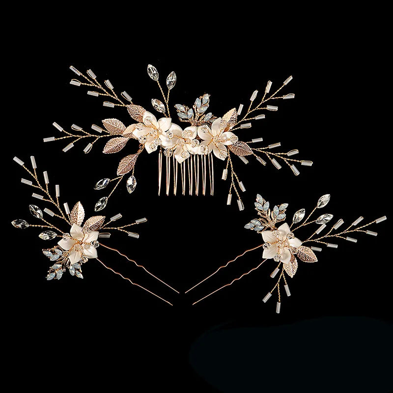 Luxury Pearls Flower Hair Comb Hair Pins Clips Set Cute Hair Fork Headpieces for Women Jewelry Gift Hair Accessory