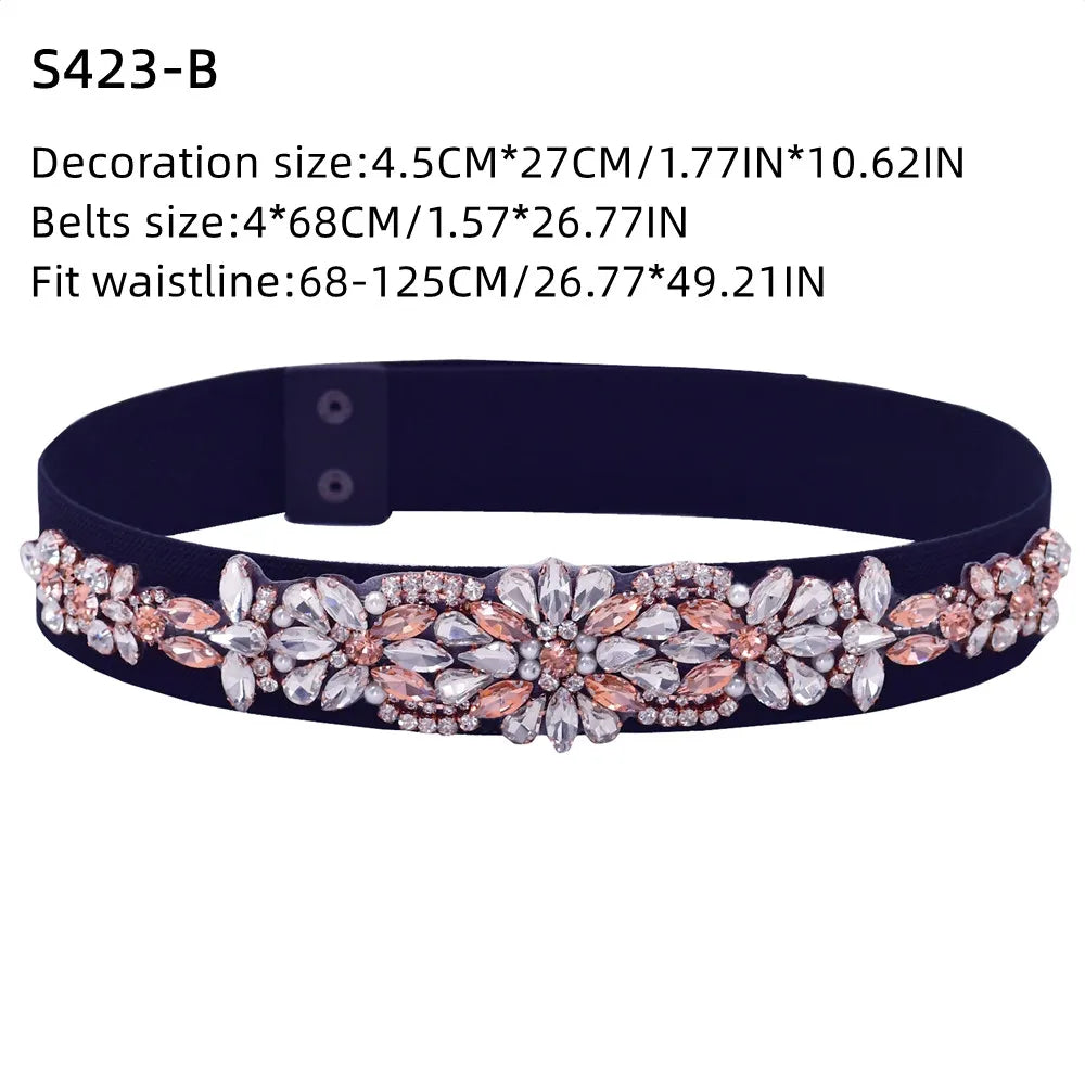 Elastic Belt Fashion Sparkly Rhinestone Stretch Waistband