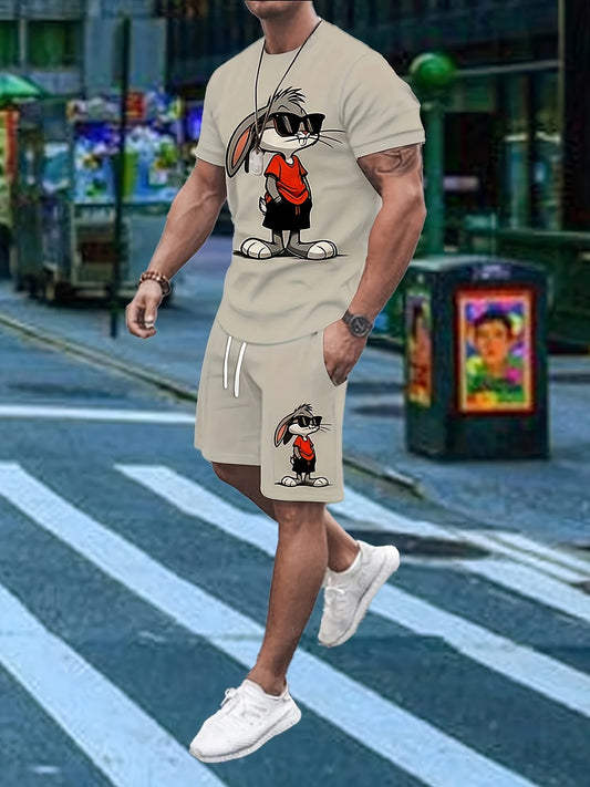 2-piece 3D Cartoon  Print Men's T-shirt Shorts Set Summer Casual Everyday Short Sleeve Top Outdoor Street Sports Shorts
