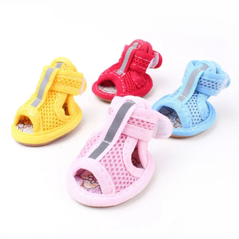 4PCS/set  Non-slip Summer Dog Shoes Breathable Sandals for Small Dogs Pet Dog Socks Sneakers for Dogs Puppy  Shoes Boots