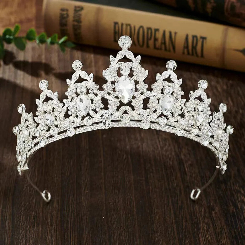 3pcs/set Crystal Bridal Tiara And Crown Earrings Necklace Jewelry Set