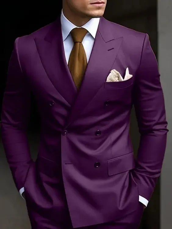 Double Breasted Men's Suits Six-buttons 2 Piece Set Blazer Pant Custom Made Wedding Tuxedos Male Prom Party Suits