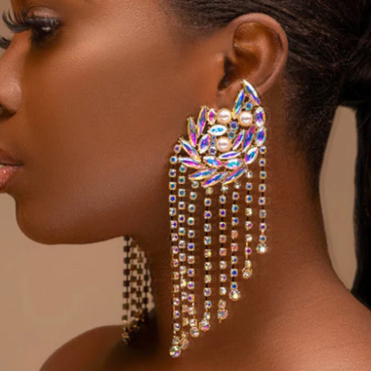 Imitation Pearl Tassel Earrings Fashion Statement Rhinestone Earrings Stud