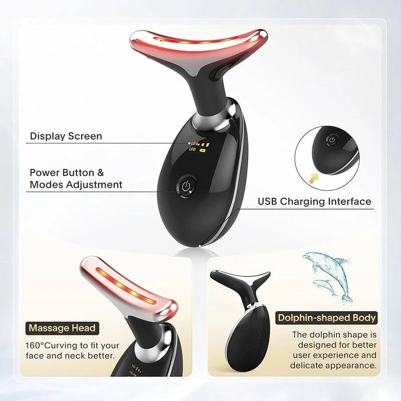 7LED Color Vibrating Neck Device neck and face skin massager, 1 piece set portable usb charging