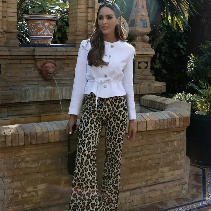 Vintage Leopard Pants Women High Waist Animal Print Baggy Pants Woman Streetwear Summer Wide Pants Retro Women's Trousers