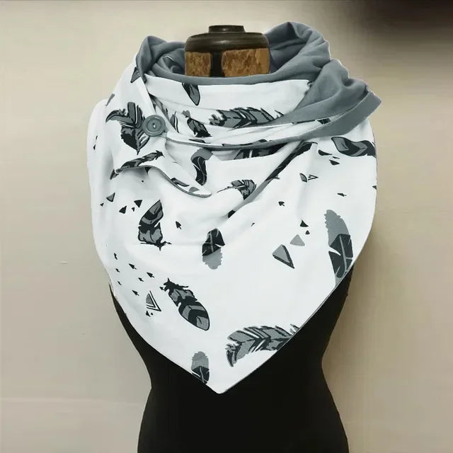 Winter Women's Floral Print Thick Warm Scarf – Windproof Double-Layer Buttoned Wrap