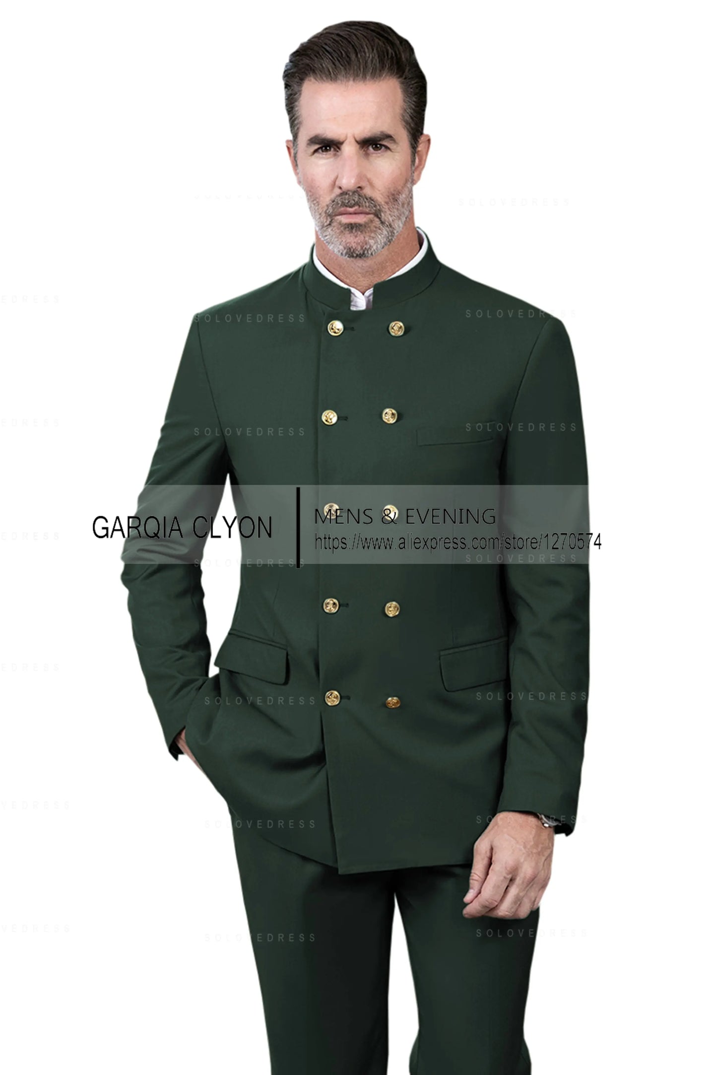 2 Piece Stand Collar Double-Breasted Chinese Style  Men's Suits With 3 Real Pocket Wedding SuitsTailored Fit (Blazer+Pants)
