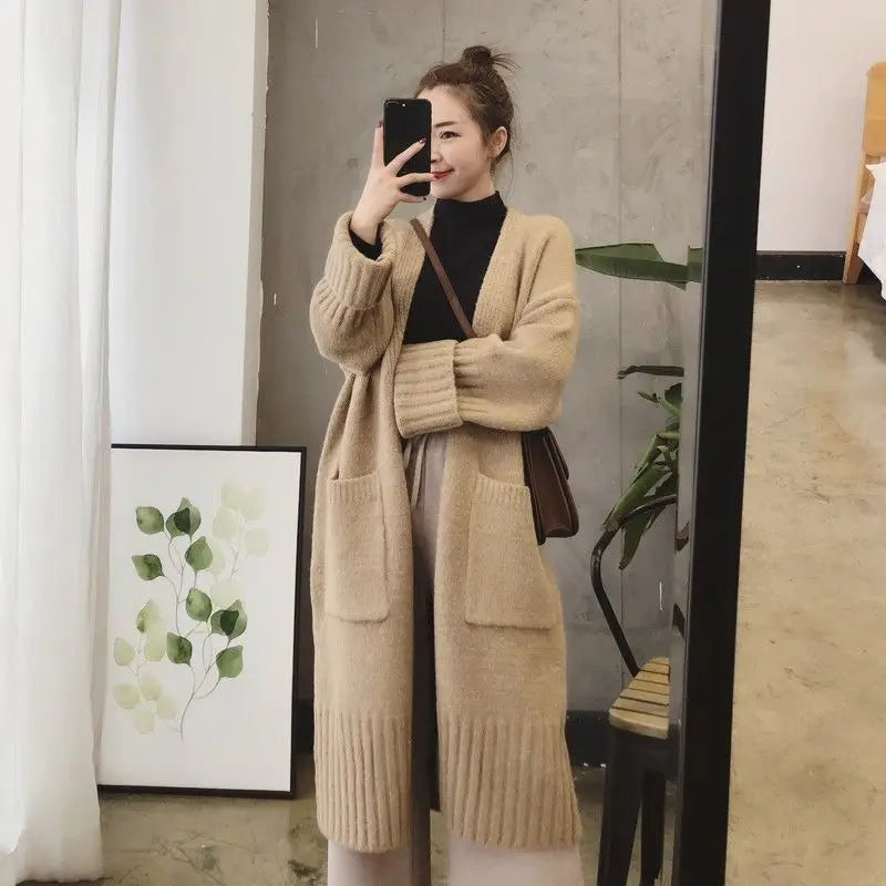 Sweater Cardigan Female Spring and Autumn  Sweater Coat Women Loose Medium Length Versatile Knitted Cardigan