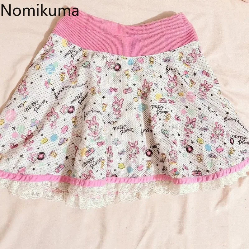 Vintage Print A-line Lace Mini Skirt