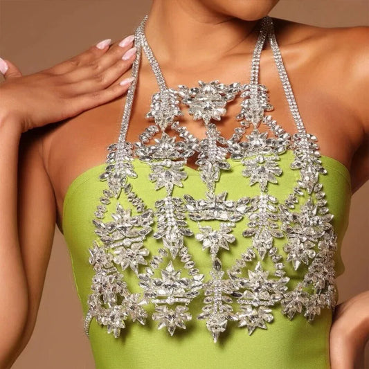 Rhinestone Bra Rave Chain Glitter Jewelry  Geometry Hollow Crystal Body Chain