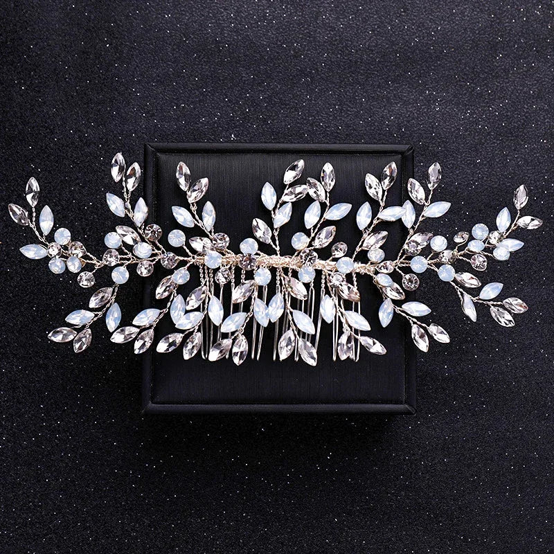 Handmade Silver Crystal Flower Hair Comb Pearl Rhinestone Flower Hair Combs For Women  Hair Jewelry Wedding Hair Accessorie