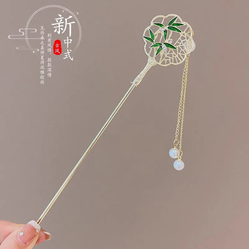 Elegant Chinese Style Hair Accessory Romantic Enameled Flower Tassel Hair Pin Alloy Jewelry Hairpin For Women Fashion Hairpin