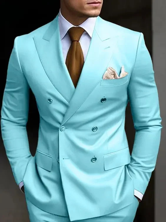 Double Breasted Men's Suits Six-buttons 2 Piece Set Blazer Pant Custom Made Wedding Tuxedos Male Prom Party Suits