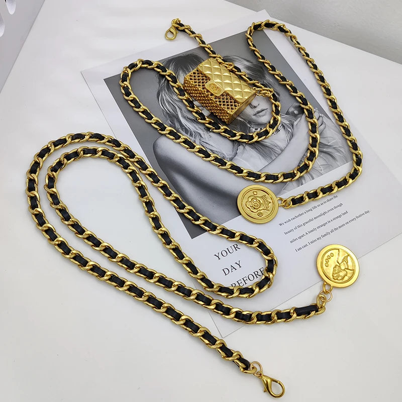 Fashion Gold Chain Bag Charm Belt Female Waist Designer Belts For Women High Quality Luxury Brand Long Waistband
