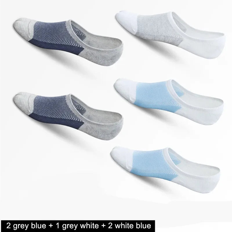 5 Pairs/pack Man  Style Mesh Breathable Short Socks Male Sweat-absorbent Silicone Cotton Socks Men's Invisible Socks