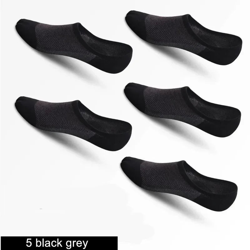 5 Pairs/pack Man  Style Mesh Breathable Short Socks Male Sweat-absorbent Silicone Cotton Socks Men's Invisible Socks